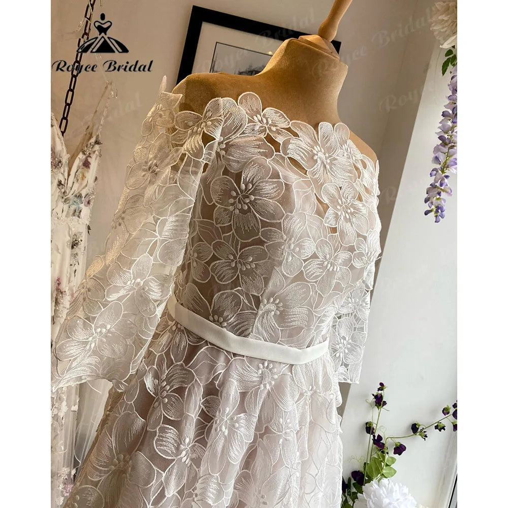 Elegant Floral Lace Princess Three Quarter Sleeve Garden Wedding Dress Bride 2024 Wedding Gown Custom Made robe mariage femme