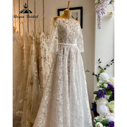 Elegant Floral Lace Princess Three Quarter Sleeve Garden Wedding Dress Bride 2024 Wedding Gown Custom Made robe mariage femme