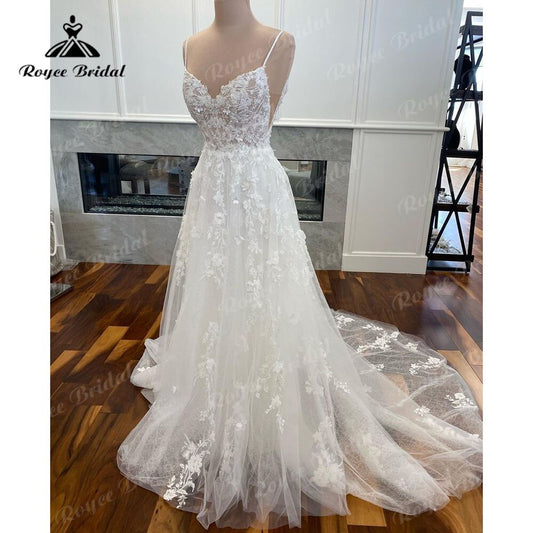 Roycebridal Elegant Lace Applqiues Flora Spaghetti Straps Wedding Dress for Women 2025 Bridal Gowns Custom Made estido de noiva praiano Sexy