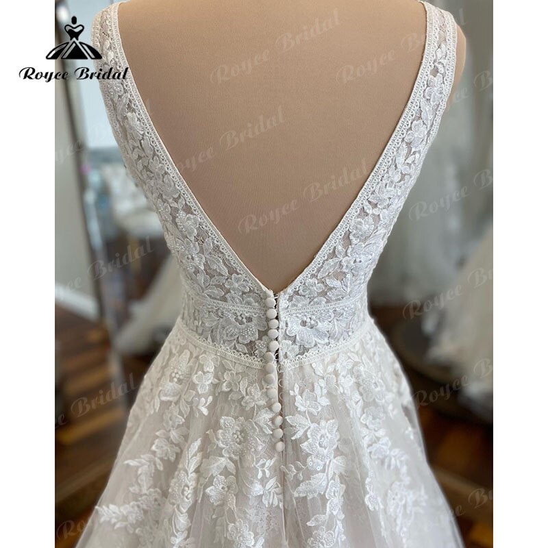 Elegant Robe Chic Boho Lace Wedding Gown 2025 V neck Women A Line Tulle Bridal Dresses Lace Bidice Vestidos de Novia Backless