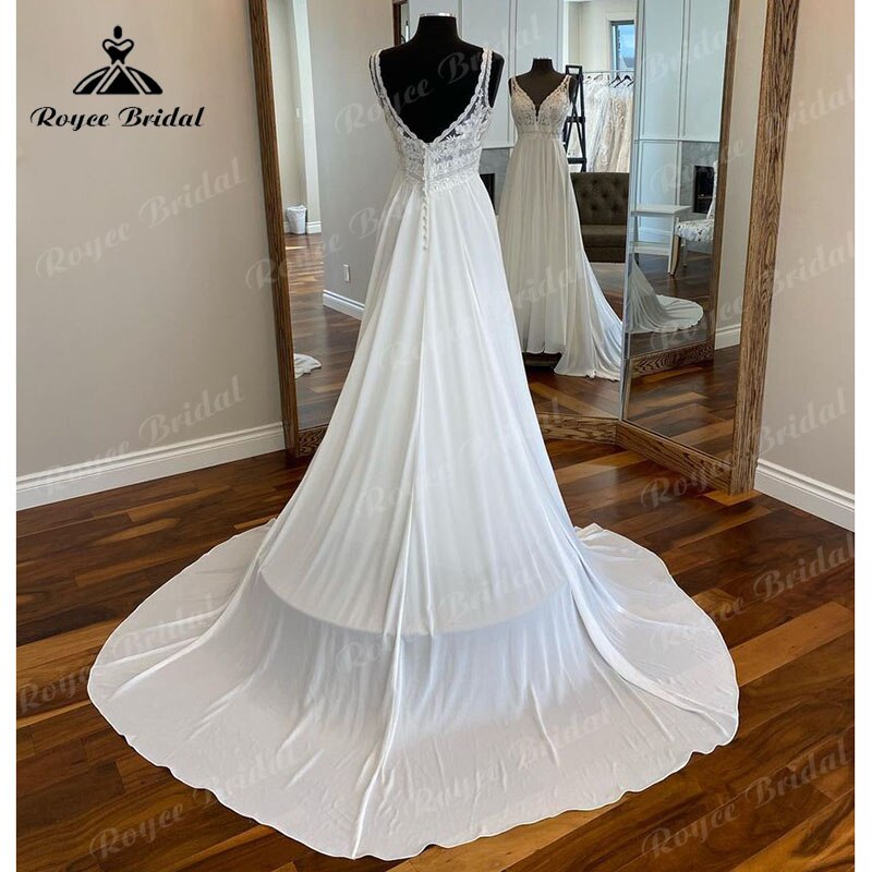 Roycebridal Elegant V Neck A Line Lace Bodice Wedding Dress Backless Chiffon 2025 Vestidos Women Bridal Gowns robe de soirée de mariage Sexy