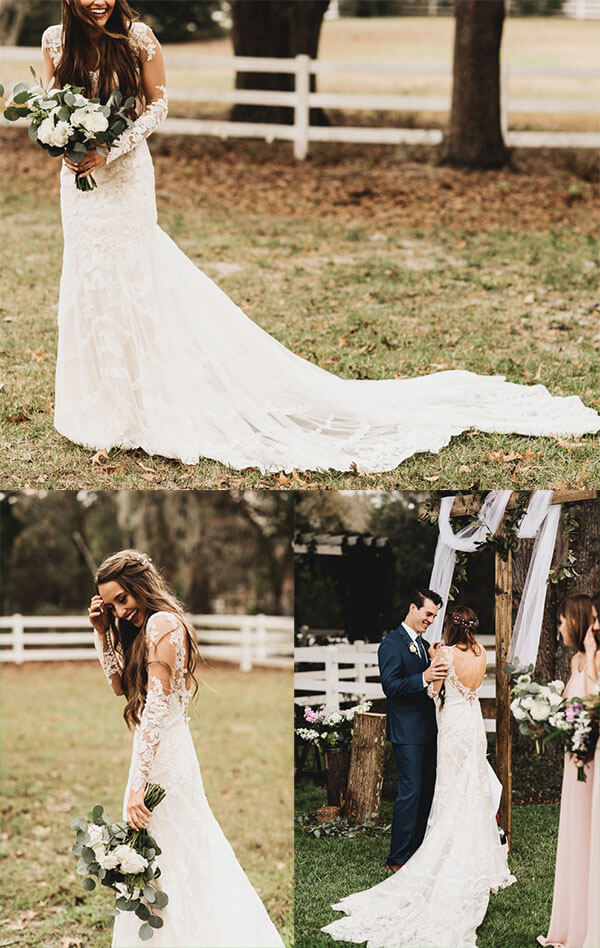 Elegant Mermaid Wedding Dresses Long Sleeves V-neck Lace Bridal Gowns,MW467 | wedding dress | mermaid wedding dresses | bridal gowns | bridal dresses | www.musebridals.com