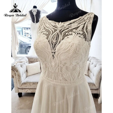 Roycebridal Elgant Scoop Neck A Line Boho Sleeveless Wedding Dress for Women Beach Summer 2025 Vinatge Bridal Wedding Gowns vestido noiva