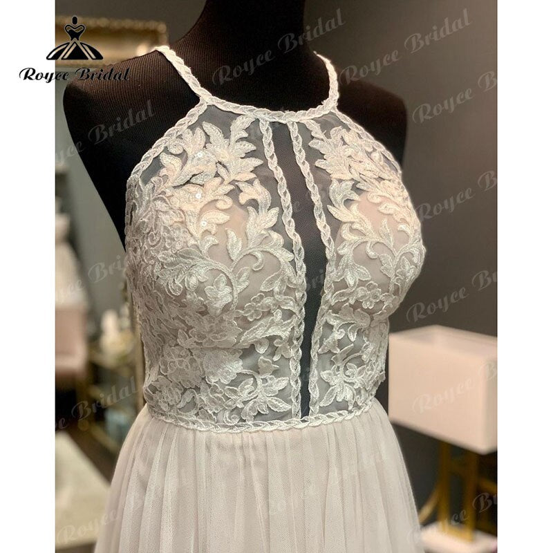 Elgant hochzeitskleid Boho A Line Halter Backless Lace Bodice Tulle Open Back Wedding Dress Wedding Gown Vestidos De Noiva 2025