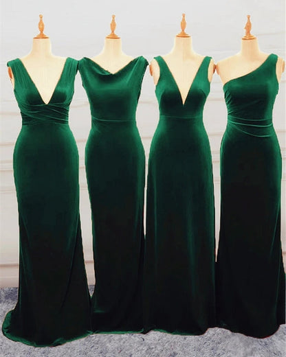 Roycebridal Floor Length Green Velvet Bridesmaid Dresses Mixed Wedding Guest Dress