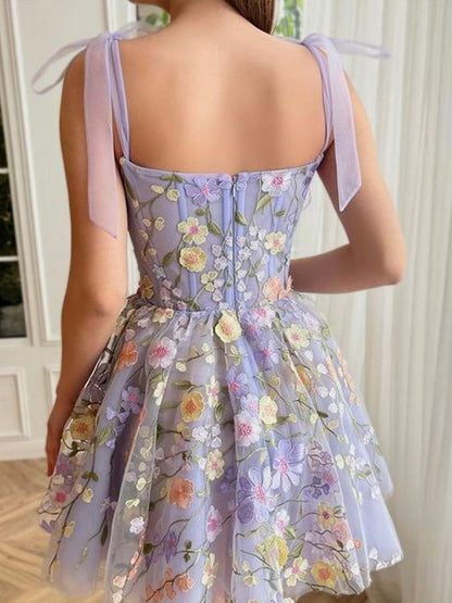 Exquisite Flower Appliques Straps Short Homecoming Dresses