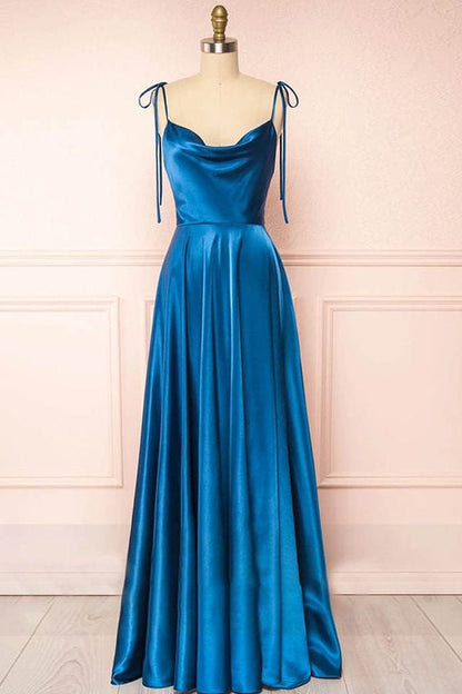 Roycebridal Sweet A-line Cowl Neck Silk Long Prom Dress