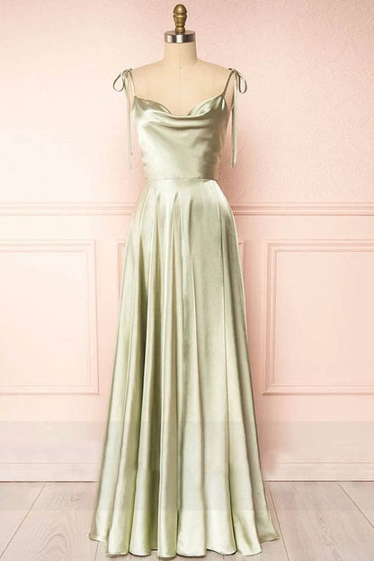 Roycebridal Sweet A-line Cowl Neck Silk Long Prom Dress