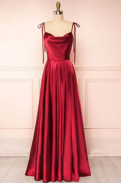 Roycebridal Sweet A-line Cowl Neck Silk Long Prom Dress