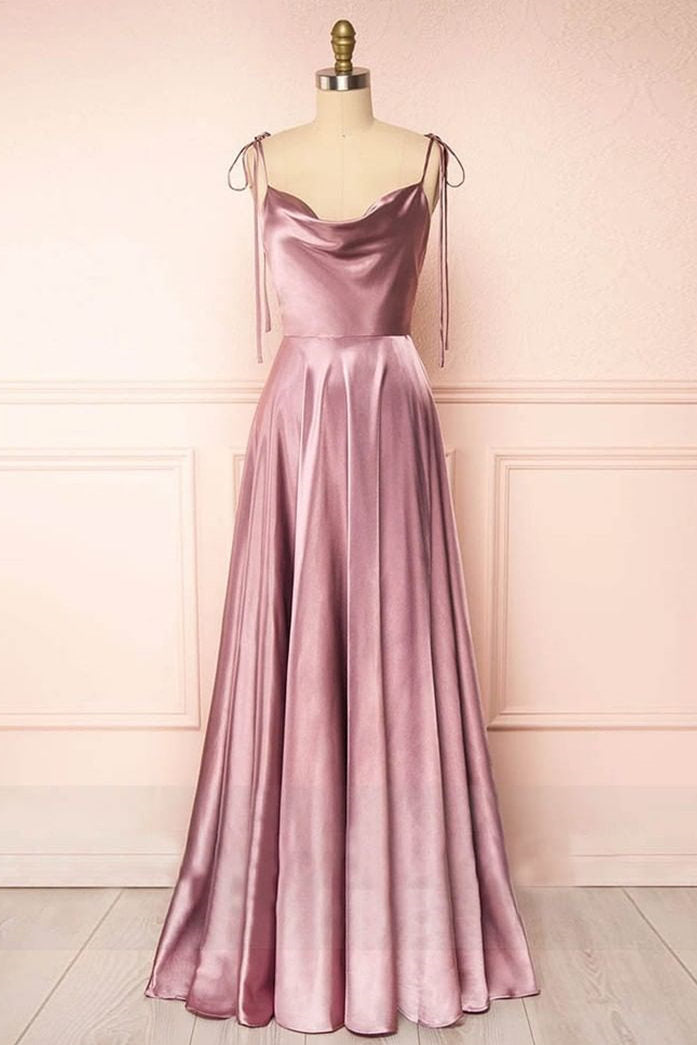 Roycebridal Sweet A-line Cowl Neck Silk Long Prom Dress