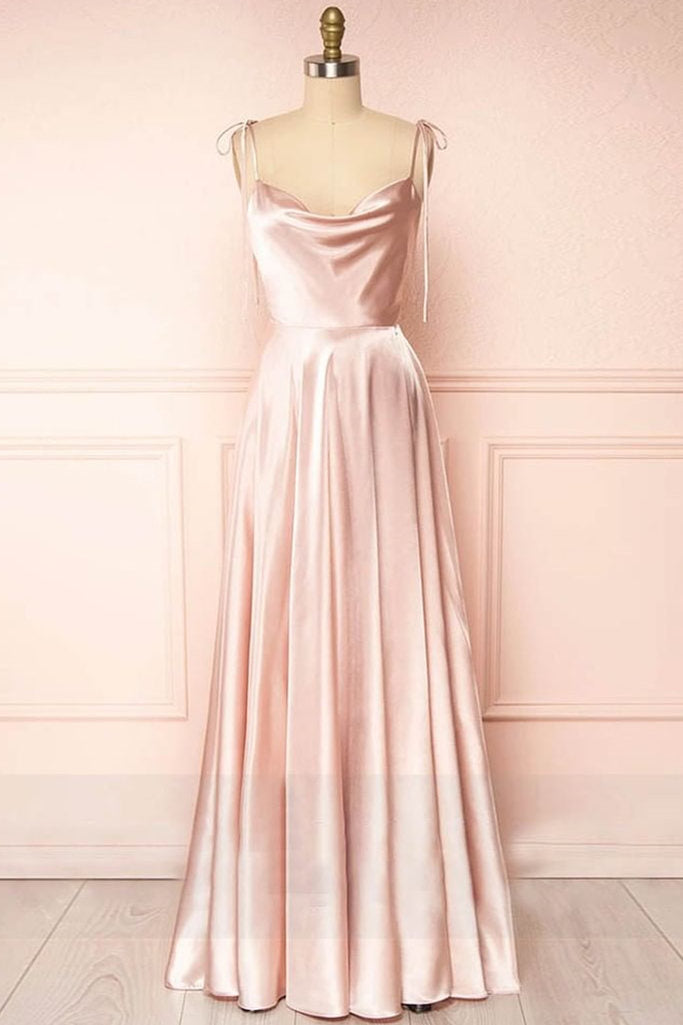 Roycebridal Sweet A-line Cowl Neck Silk Long Prom Dress