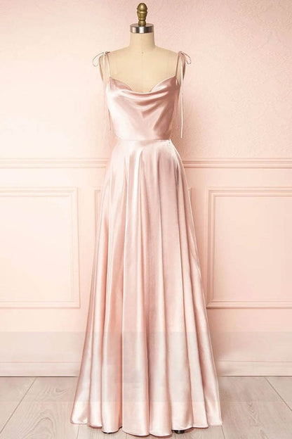 Roycebridal Sweet A-line Cowl Neck Silk Long Prom Dress