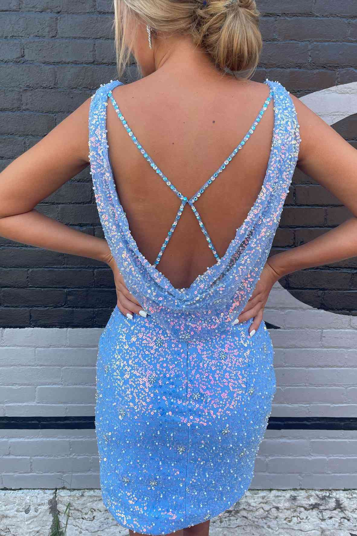 Yolande |Sheath Sky Blue Sequins Homecoming Dress