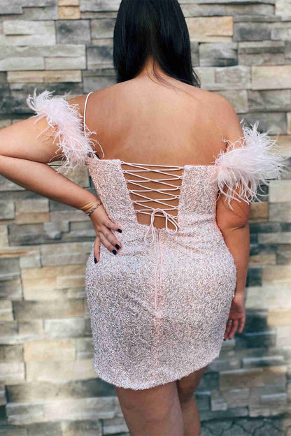 Georgiana |Bodycon Sequins Homecoming Dress with Feathers