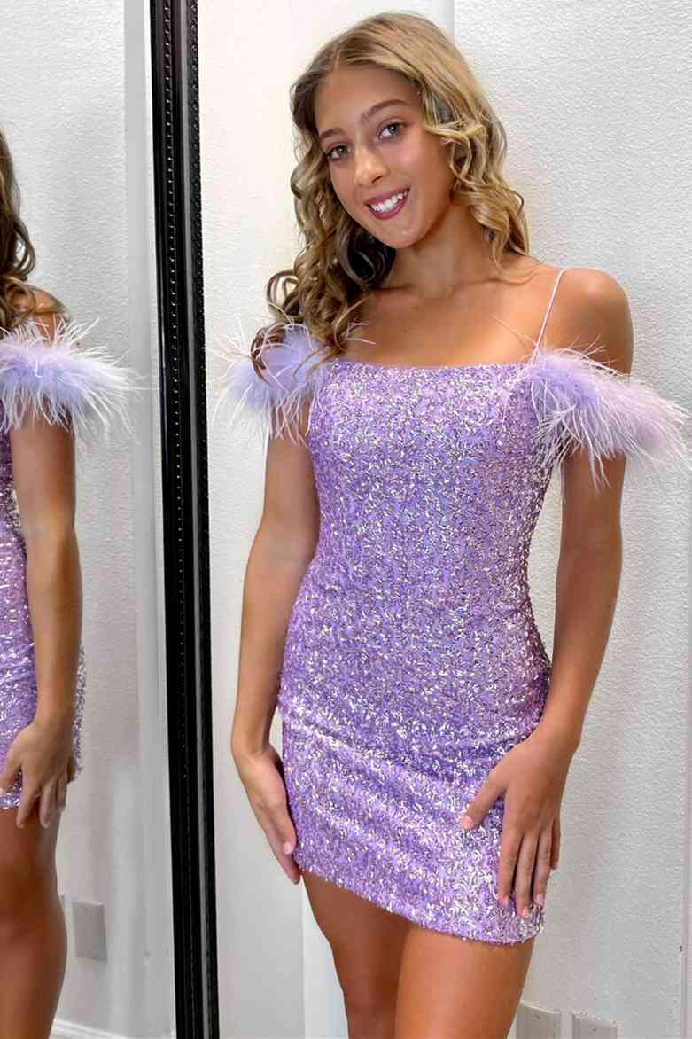 Georgiana |Bodycon Sequins Homecoming Dress with Feathers