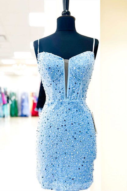 Briella |Bodycon Spaghetti Straps Sequins Homecoming Dress