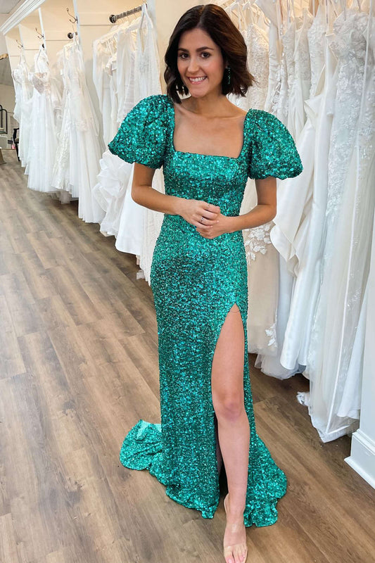 Roycebridal Velma | Square Neck Emerald Green Sequin Mermaid Prom Dress