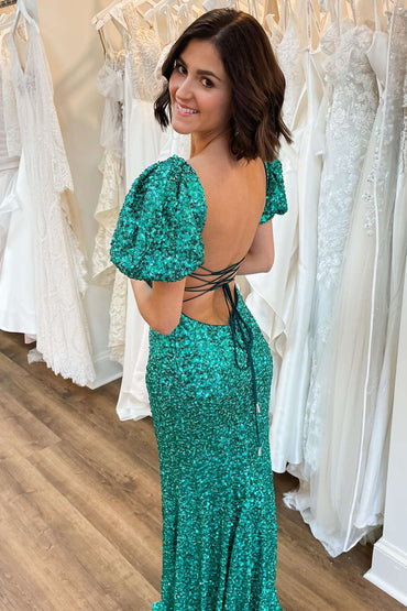 Roycebridal Velma | Square Neck Emerald Green Sequin Mermaid Prom Dress