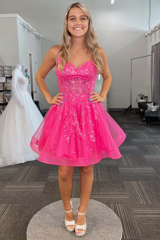 Mila |A-line Spaghetti Straps Sequins Tulle Homecoming Dress