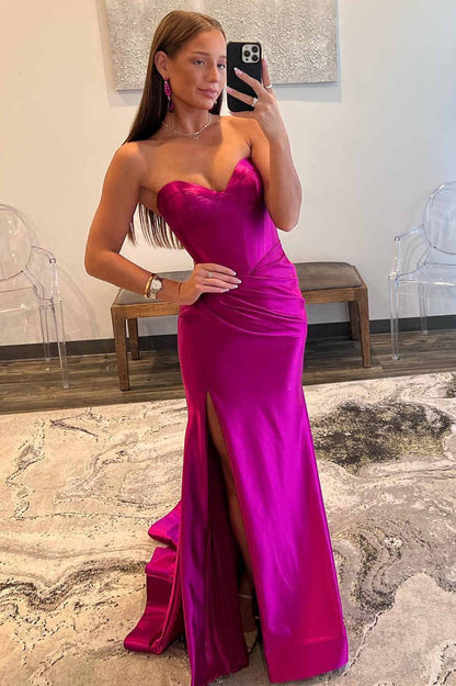 Roycebridal Abby |Mermaid Sweetheart Satain Prom Dress with Slit