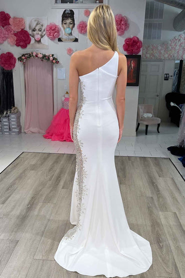 Robin | Mermaid White One Shoulder Beaded Long Formal Dress