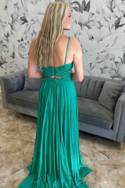 Angelique | Emerald Green Pleated A-Line Formal Dress