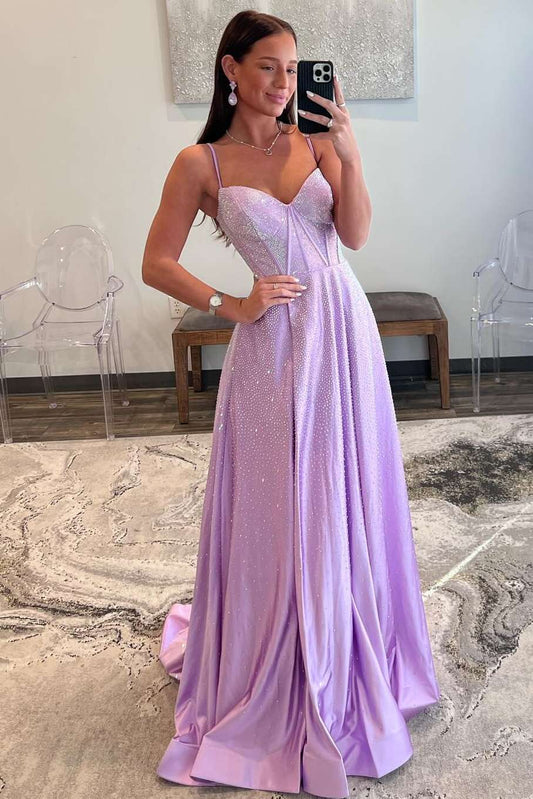 Roycebridal Adrianna | Strapless Lilac Corset A-Line Prom Dress with Rhinestones