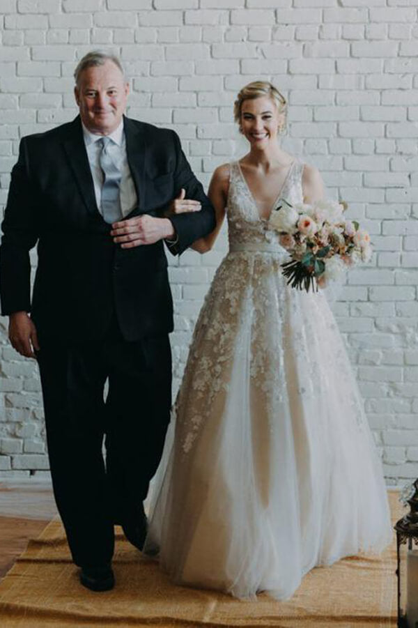 Fabulous Ivory V-neck Long Beach Wedding Dress with Lace Appliques, MW270 | wedding dresses | bridal gowns | lace wedding dresses | www.musebridals.com