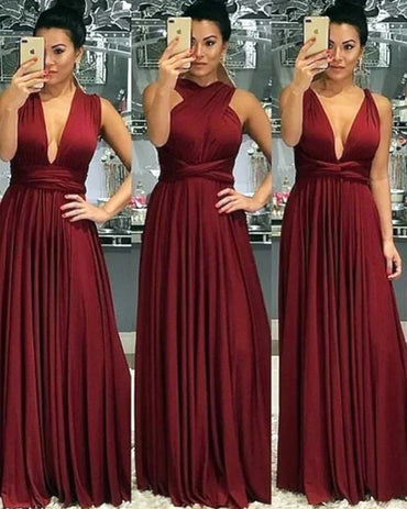 Floor Length Infinity Burgundy Bridesmaid Dresses Convertible Style