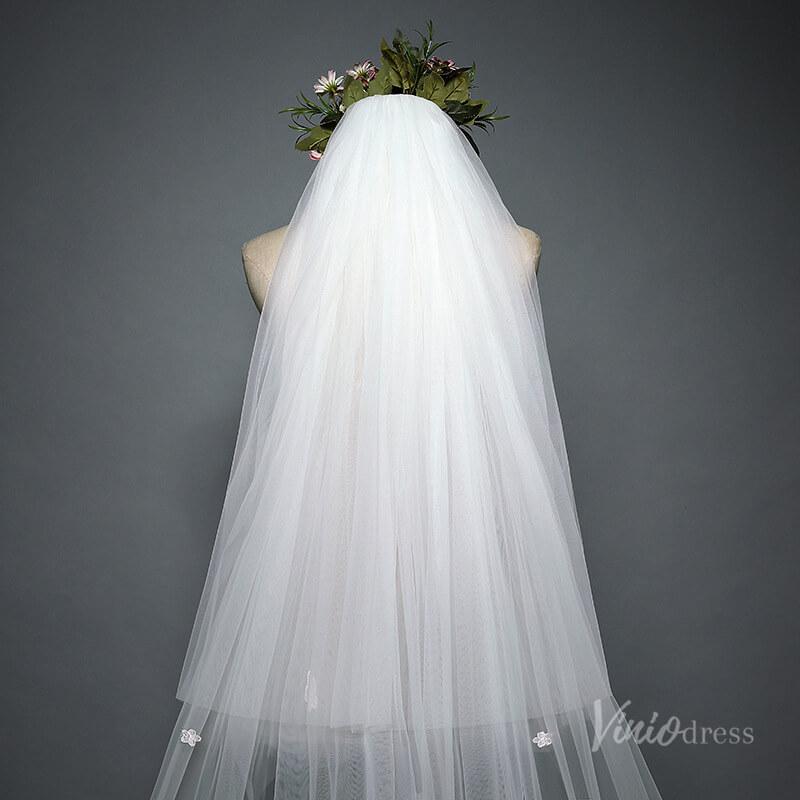 Floral Lace Cathedral Veil with Blusher Viniodress TS17117-Veils-Viniodress-Ivory-Viniodress