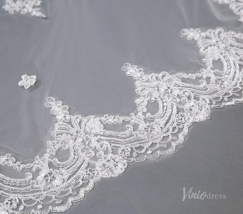 Floral Lace Cathedral Veil with Blusher Viniodress TS17117-Veils-Viniodress-Ivory-Viniodress