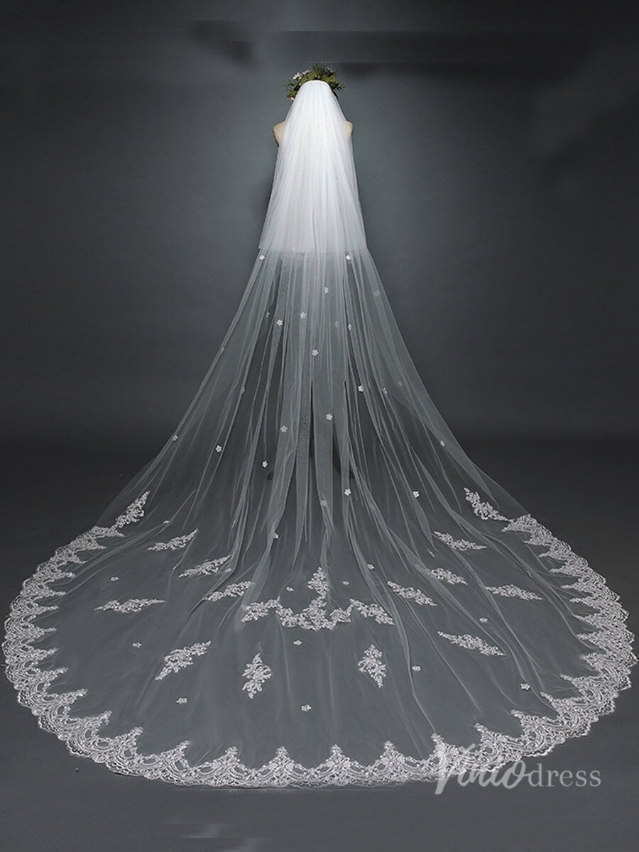 Floral Lace Cathedral Veil with Blusher Viniodress TS17117-Veils-Viniodress-Ivory-Viniodress