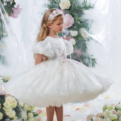 Roycebridal Luxury Dubai White Girl Dress 3D Flowers Beading Ball Gown for Kid Wedding Birthday Communion Party Pageant 2025 J348