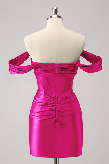 Stylish Fuchsia Bodycon Off The Shoulder Hollow Out Corset Short Homecoming Dress