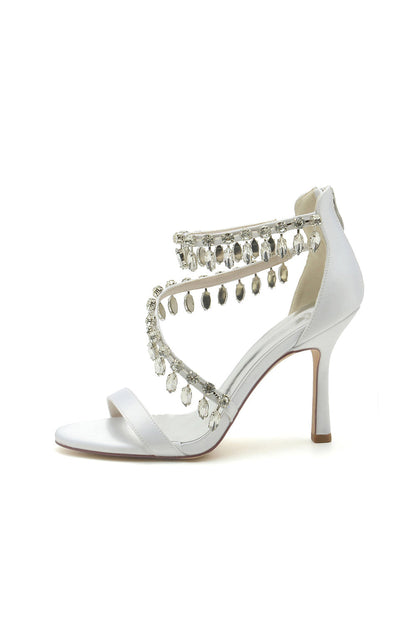 Open Toe Crystal Ankle Strap Stiletto Sandals