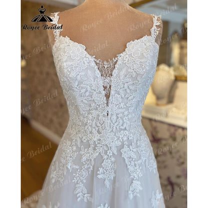 Roycebridal Generous V Neck Lace Appliques Spaghetti Straps Split Side Civil Wedding Dress 2025 Vestido Novia Bridal Gown Women Roycebridal