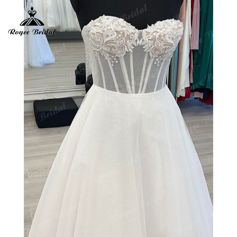 Roycebridal BRIDE,BRIDE EXPLORE All Wedding Dresses,BRIDE EXPLORE Custom Wedding Dresses 👗,BRIDE EXPLORE Plus SizeGlitter Off The Shoulder Corset Wedding Dress Lace Up Back 2022 Sweetheart Vestido Civil Bridal Beach Wedding Gowns Floor Length