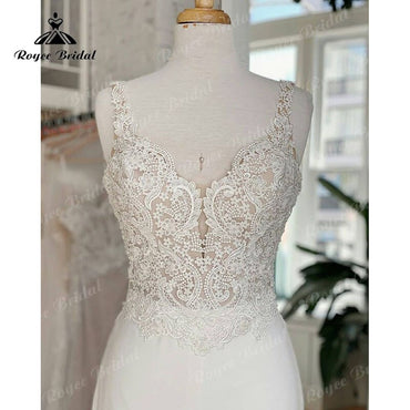 Roycebridal Gorgeous Lace Bodice Soft Satin V-neck Spaghetti Straps Wedding Dress Mermaid/Trumpet 2025 Civil Bridal Boho Wedding Gowns Sexy