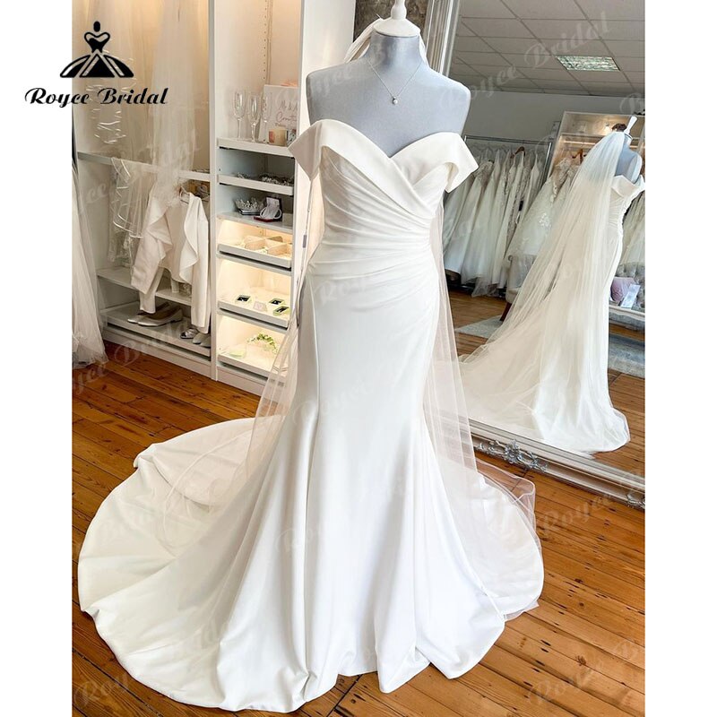 Roycebridal Gorgeous Off the Shoulder Satin Pleats Mermaid/Trumpet Wedding Dress Cap Sleeve 2025 Simple Wedding Gowns Women vestido noiva