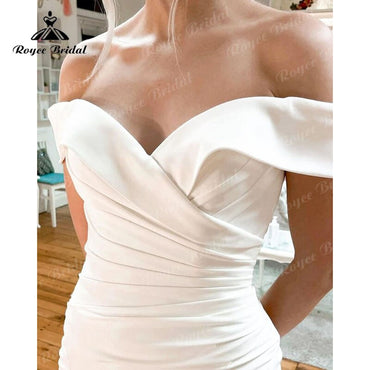 Roycebridal Gorgeous Off the Shoulder Satin Pleats Mermaid/Trumpet Wedding Dress Cap Sleeve 2025 Simple Wedding Gowns Women vestido noiva