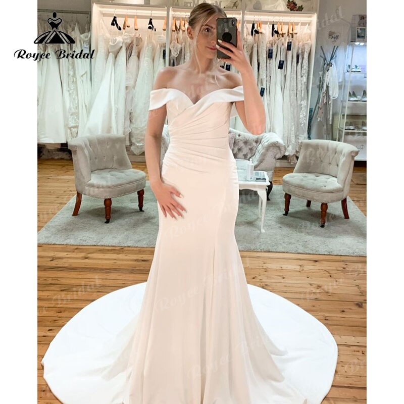 Roycebridal Gorgeous Off the Shoulder Satin Pleats Mermaid/Trumpet Wedding Dress Cap Sleeve 2025 Simple Wedding Gowns Women vestido noiva