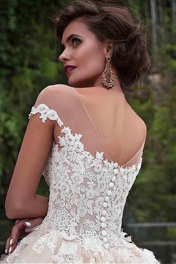 Gorgeous Ball Gown Cap Sleeves Wedding Dresses With Lace Appliques, MW993 | beach wedding dress | wedding dress shops | wedding dresses near me | musebridals.com