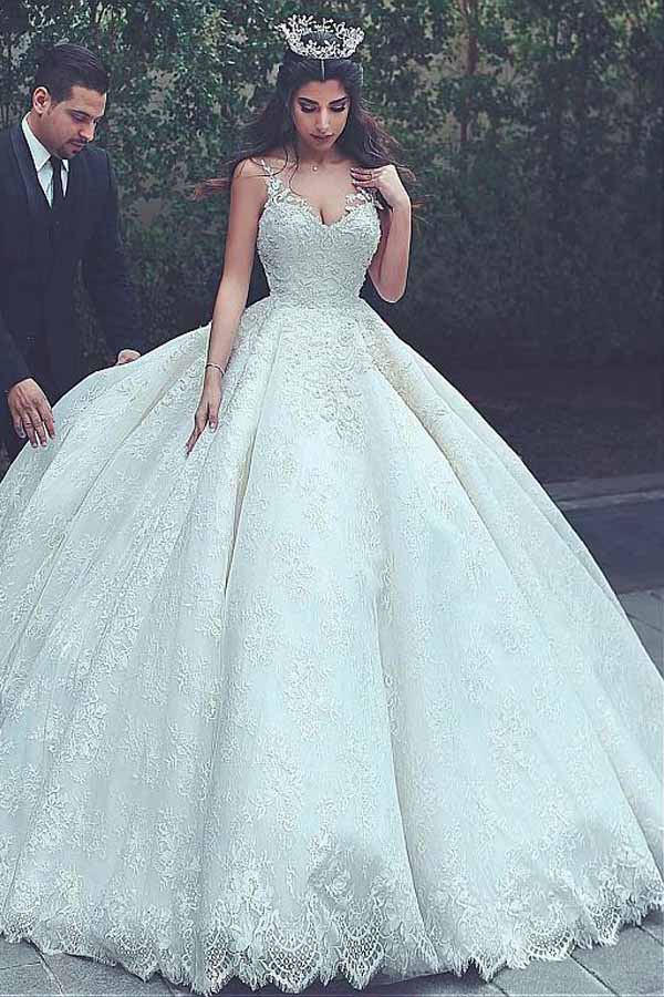 Gorgeous Ball Gown V-neck Lace Appliques Wedding Dresses, Bridal Gown, MW770 | wedding gowns | cheap lace wedding dress | wedding dresses online | musebridals.com