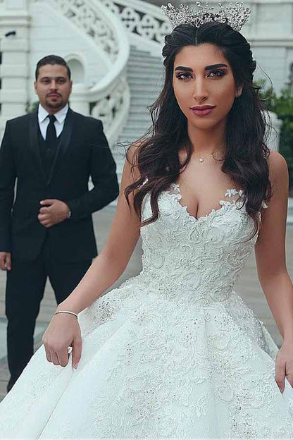 Gorgeous Ball Gown V-neck Lace Appliques Wedding Dresses, Bridal Gown, MW770 | wedding dresses stores | vintage wedding dresses | lace wedding dress | musebridals.com