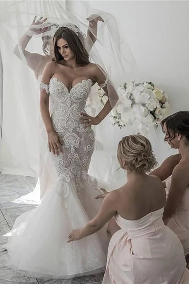 Gorgeous Mermaid Lace Off Shoulder Wedding Dresses, Bridal Gown, MW595 | cheap lace wedding dresses | bridal gowns | wedding gowns | wedding dresses online | www.musebridals.com