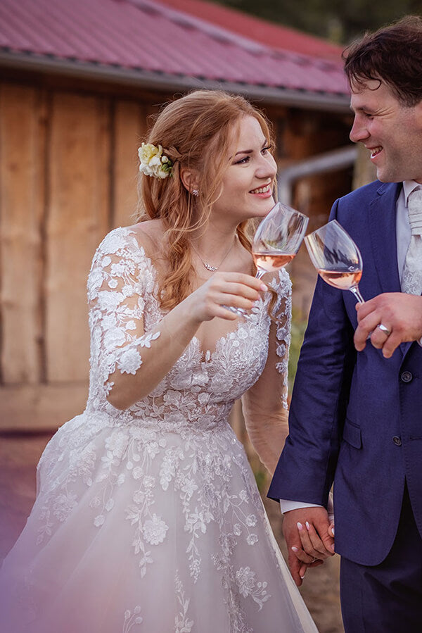 Gorgeous Tulle Lace Illusion Neck Long Sleeves Wedding Dresses, MW529 | lace wedding dress | wedding gown | vintage wedding dresses | bridal gowns | long sleeves wedding dress | www.musebridals.com