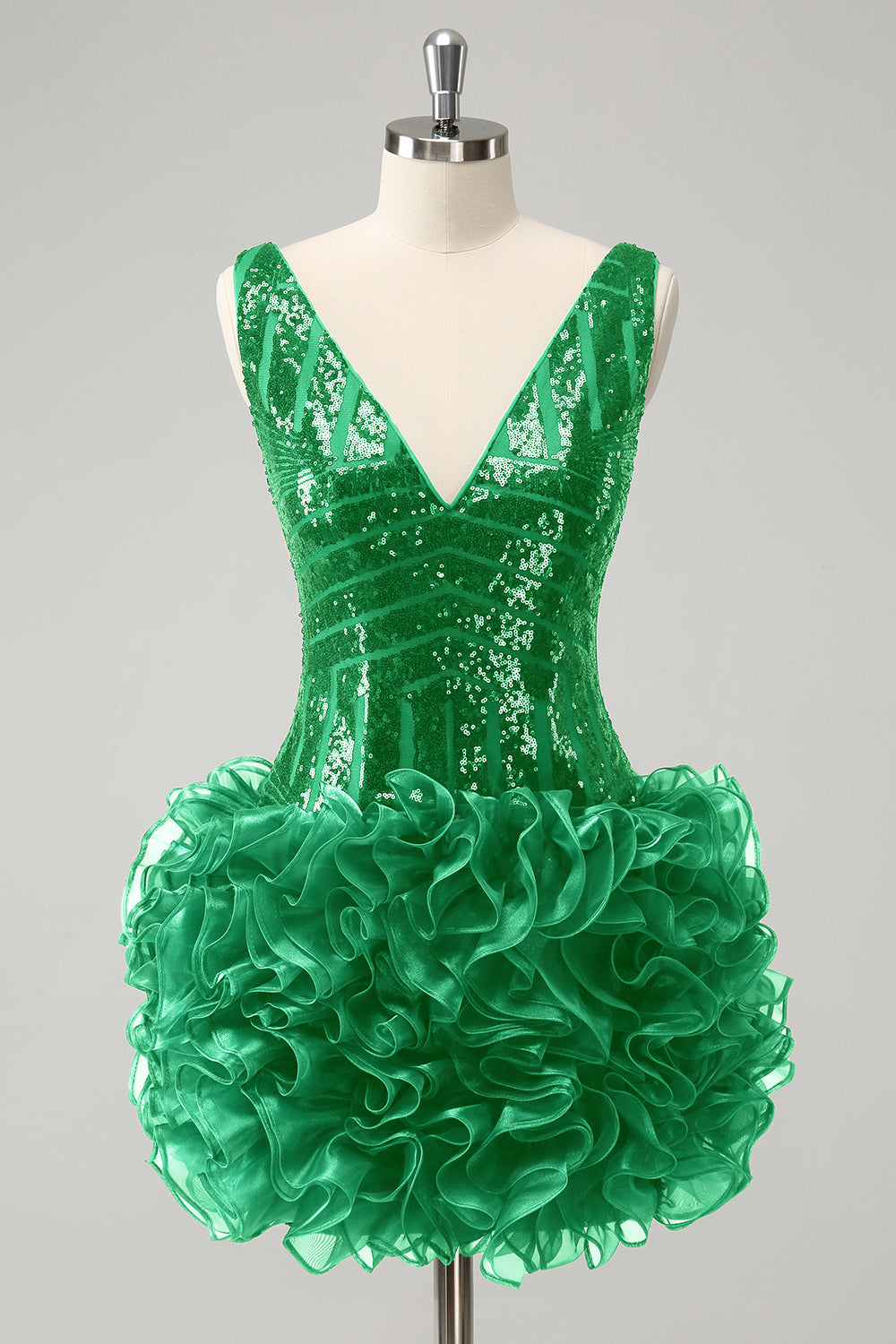 Stylish Dark Green Bodycon V Neck Sequin Short Homecoming Dress with Detachable Skirt