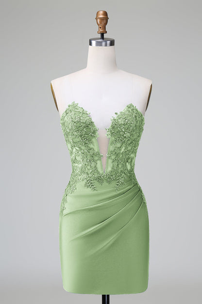 Classy Dark Green Bodycon Strapless Pleated Short Homecoming Dress with Beading