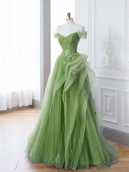 Roycebridal Saflor | Green A-Line Off Shoulder Long Prom Dress Lace Long Evening Dress