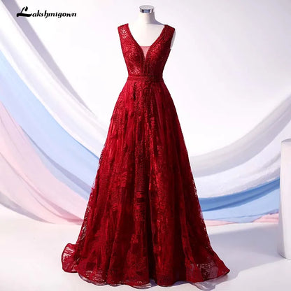 Roycebridal Wine Red Crystal Long evening Prom Dresses 2020 v Neck A line Beaded Party Dress Formal Gowns vestido de festa de noche